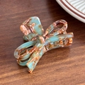Blue marble acetic acid bow hair claw clip with elegant spring design for styling - Blue Brown
