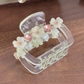 Pince à cheveux transparente avec fleurs blanches et cristaux de cœur rose - Vert Transparent