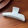 Detail of light blue hair claw clip with white stitching and heart pulse pattern - Blue Scribble 11.6cm