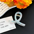 Detail of large translucent floral acrylic hair claw clip with golden metal spring - Floral Blue Small