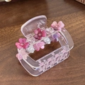 Pince à cheveux fleurie rose translucide avec détails de strass et fleurs 3D - Rose Transparent