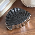 Elegante pinza per capelli a conchiglia nera glitterata con denti in metallo argento - Nero