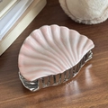 Pinza per capelli a conchiglia rosa perlato con base in metallo argento per acconciature - Rosa