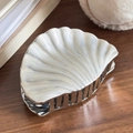 Pinza per capelli a conchiglia bianco perla con denti in metallo argentato e glitter - Bianco