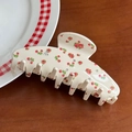 Molla per capelli vintage color crema con stampa a rose rosse e strass lucidi - 10.1cmx4.3cm / Motivo Floreale (Grande)