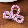 Pinza per capelli rosa a fiocco con motivi floreali a sorriso e pois neri - Rosa Stampa Doppio Lato
