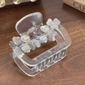 Pince à cheveux fleurie transparente avec cœurs en cristal et fleurs 3D violettes - Gris Transparent