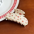 Pinza per capelli retrò crema con motivo di rose rosse e strass scintillanti - 8cm x 4,2cm / Motivo Floreale (Piccolo)