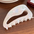 Oversized acetic acid hair claw clip in iridescent milky white marble with golden text - 11cm / Iridescent Pale Pink