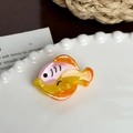Mini Tropenfisch Haarklammer aus Acetat mit gelbem und rosa Marmormuster - Rosagelber kleiner Fisch-3.5cm