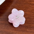 Pink floral acetate mini hair claw clip with a sparkling crystal center for women - 2.5cm / Light Purple