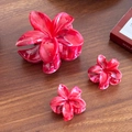 Red marble floral hair claw clip set with large and small frangipani flower clips - Red Style (2560) / One Group (1 Large 2 Small)