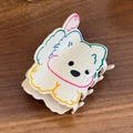 Pinza per capelli a forma di cucciolo bianco con linee colorate e osso rosa decorativo - Cagnolino