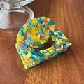 Molla per capelli in acetato con fantasia colorata e design a quadrato vuoto - Blu Giallo Con Logo Dorato