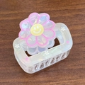 Pince à cheveux carrée en résine irisée avec motif de tournesol rose et sourire - Beige Irisé