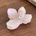 Pince à cheveux fleur rose irisée avec éclat nacré et centre en strass étincelant - Petit / Rose Métallique