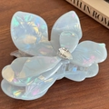 Iridescent pearl white butterfly hair claw clip with crystal droplet in acetic style - Large / Metallic Blue