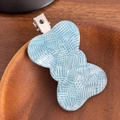 Light blue acetate bow hair clip with weave pattern and metallic duckbill base - Blue