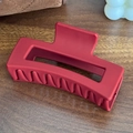 Matte dark red rectangular hollow shark hair claw clip on wooden surface - Square Red