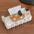 White puppy acetate claw clip with heart vest pattern for thick hair styling - White Heart Puppy