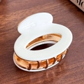 Minimalist white acetate triangle hair claw clip with golden metal frame base - Ellipse / Milk White