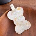 Elegant wavy acetic acid hair clip with pearl marble texture and silver metal spring - Beige