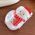 Cute snowman hair claw clip in white acetate with red Santa hat for Christmas styling - Red Scarf Snowman