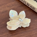 Iridescent flower hair claw clip with pearl luster and center rhinestone detail - Small / Iridescent Yellow
