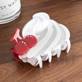 Cute acetate hair claw clip with white cream waves and red cherry rhinestone detail - Cherry Ice Cream