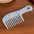 Brede kam van acetaat met blauw-roze marmerlook en lang handvat voor haarverzorging - Blauw Roze-16cm