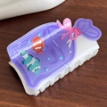 Charming purple fish bag hair claw clip with cute cartoon tropical fish and a pink bow - Purple