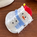 Cute snowman hair claw clip in acetate material with a festive Christmas design - Blue Scarf Snowman