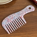 Brede kam van acetaat met roze en wit marmerpatroon en handvat voor styling - Dromerig Blauw Roze-16cm