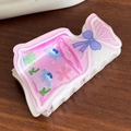 Pink acetate shark hair claw with blue turtle and ocean theme liquid pouch design - Light Pink