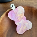 Pink marble pattern acetate bow hair clip with silver duckbill clasp for girls - Metallic Pink