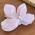 Iridescent purple flower hair claw clip with a sparkling rhinestone center detail - Large / Metallic Purple