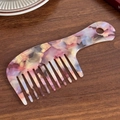 Pink and purple marble acetate wide-tooth hair comb with ergonomic long handle - Colorful Pink-16cm