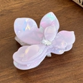 Elegant iridescent lavender butterfly hair claw clip with crystal center on wood - Small / Metallic Purple