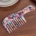 Colorful acetate wide tooth hair comb with artistic purple pink marbling patterns - Multicolor-16cm