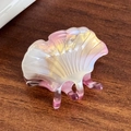 Elegant shell-shaped acetate hair clip with pearlescent finish on dark wood surface - Multicolor