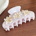 Pinza per capelli in acetato lilla marmorizzato con fiori bianchi e piccoli cristalli - Viola Chiaro (Con Logo)