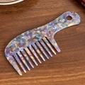 Colorful marble pattern acetate wide tooth hair comb with long handle for detangling - Purple Yellow-16cm