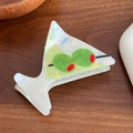 Martini-Haarklammer aus schillerndem Acetat mit grünen Oliven-Applikationen - Martiniglas mit Oliven