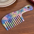 Elegant acetate wide-tooth comb with colorful marble pattern and convenient hanging hole - Purple Green-16cm