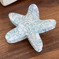 Starfish shaped hair claw clip in blue and white marble acetate with pearl accents - Beige and Green