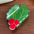 Cute Christmas holly leaf hair claw clip with green glitter and red berries accent - Christmas Holly Leaves
