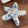 Starfish shaped acetate hair claw clip with blue marble texture and yellow dot details - Blue-Yellow