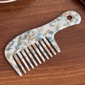 Blue marble acetate wide-tooth hair comb with anti-static design and hanging hole - Floral Blue Coffee-16cm