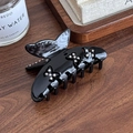 Elegante molletta per capelli a farfalla nera con strass argentati su legno - Nero