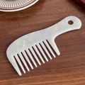 Elegant wide-tooth acetate hair comb in white mother-of-pearl finish with hanging hole - Shining White-16cm